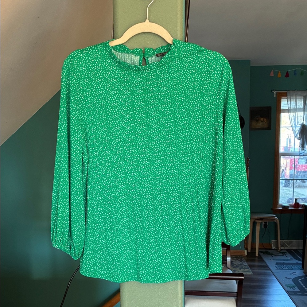 Adrianna Papell Green Printed Long Sleeve Blouse